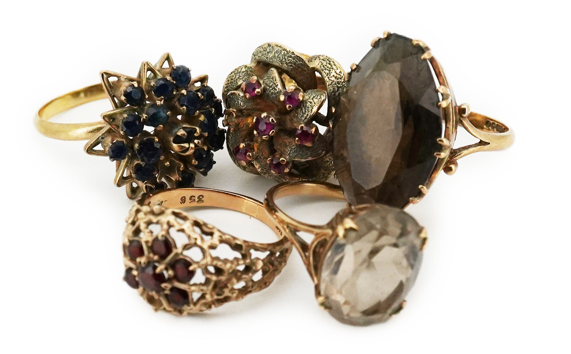 Five gem-set rings